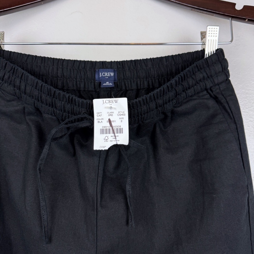 J. Crew Linen Blend Slim Wide Leg Drawstring Pants Black Size 2 NWT - Picture 7 of 9